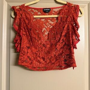Bebe Vibrant burnt orange Lace Top